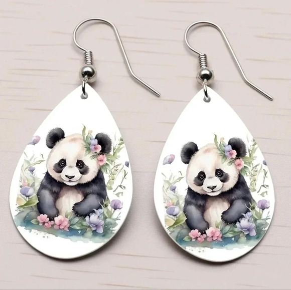 Nataly thyme orient collection panda tear drop earrings - Picture 2 of 2